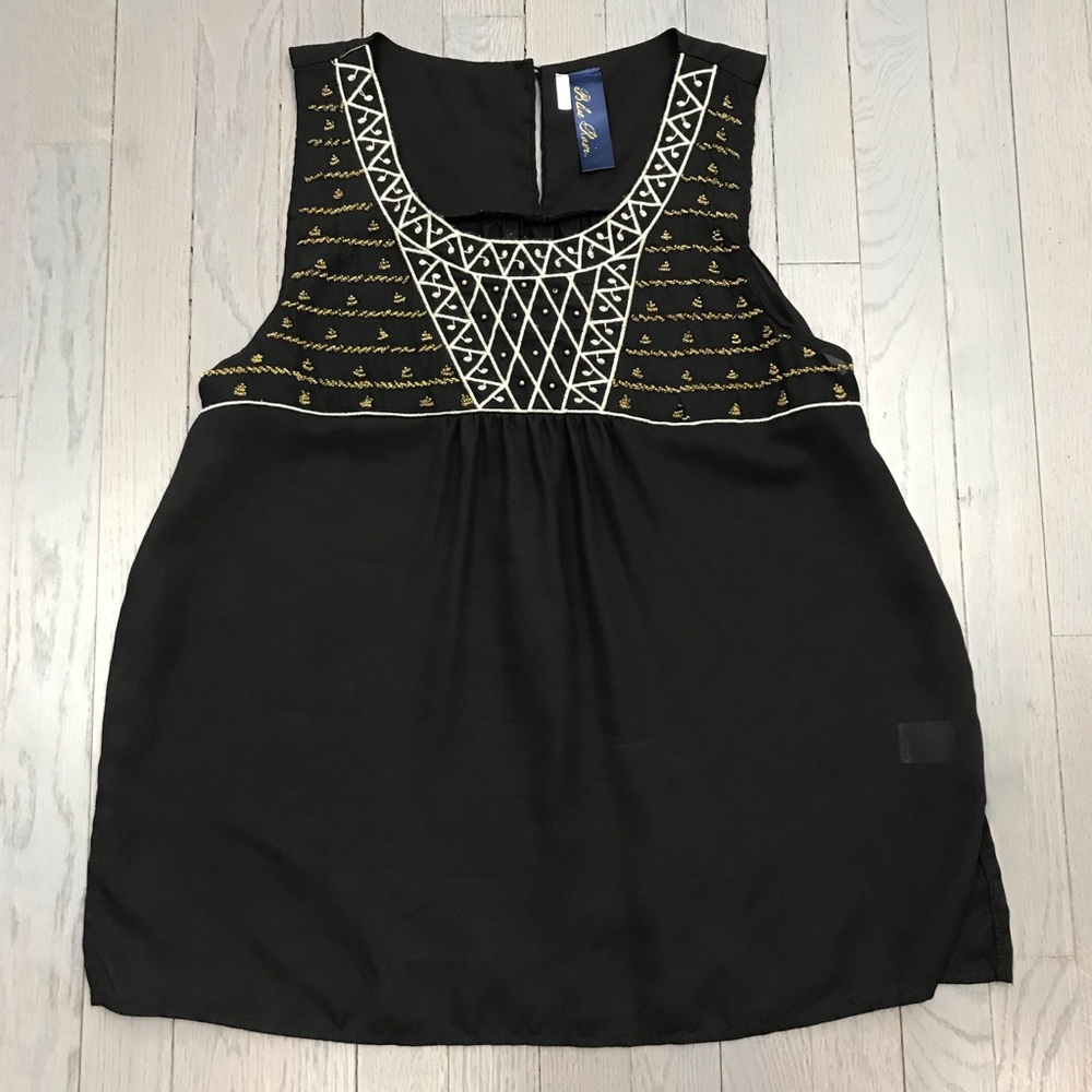 Blue Rain Embroidered Jewel Sleeveless Tank Top